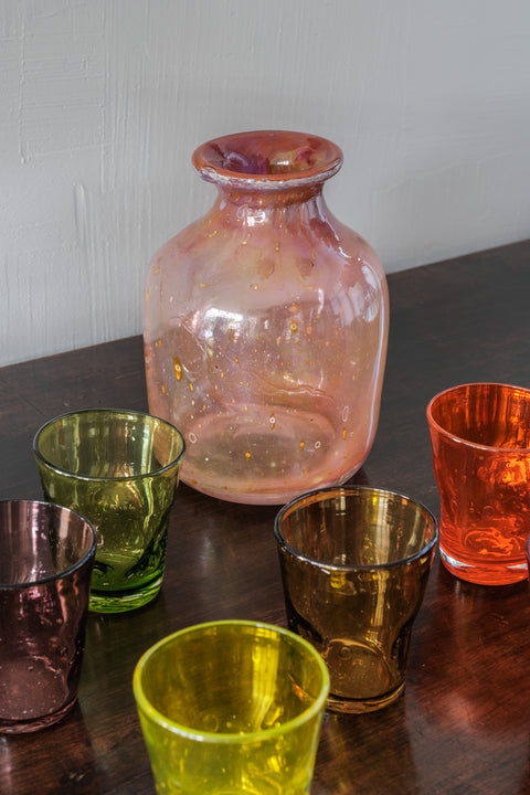 Set of six multicoloured mouthblown Murano glass waterglasses: